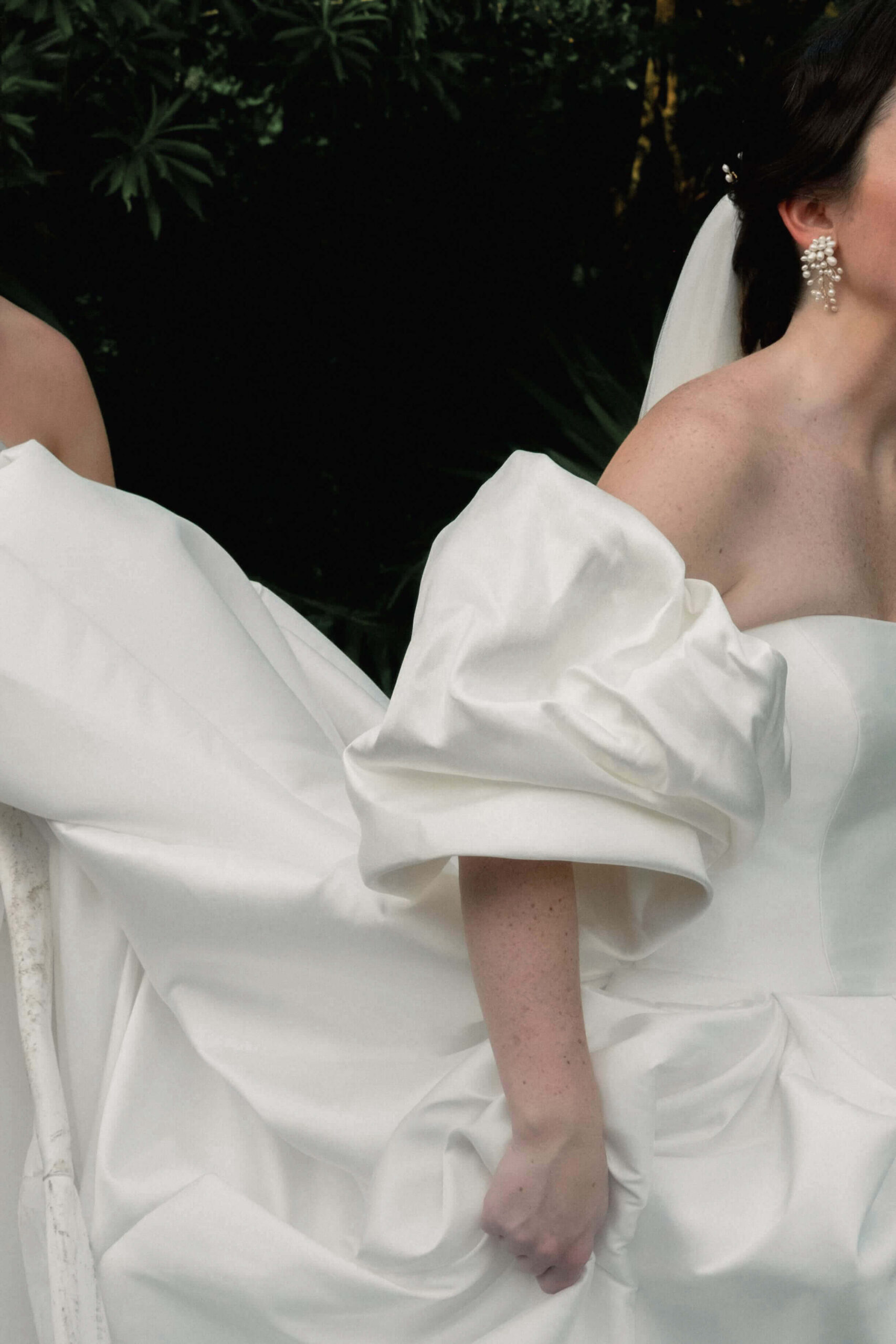 American bride at Playa del Carmen wedding. Contrast edit of bridal dress after wedding ceremony.