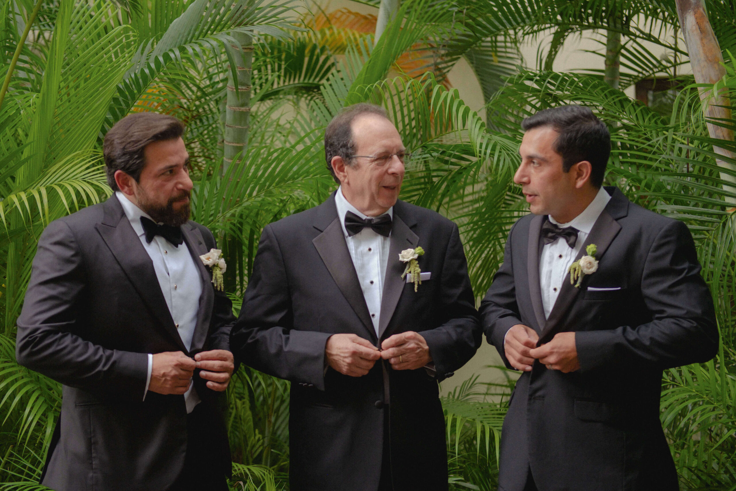 Colourful image of groom, dad and best man.